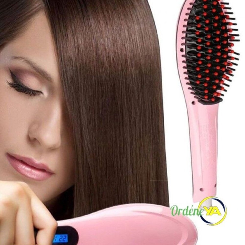 Thermal Hair Brush Ceramic Straightener Pink Petal Reduces Frizz & Damage